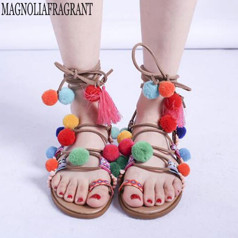 

National style Shoes Woman Fashion Tassel Flat Sandals For Women Flip-flops Women Summer Beach Shoes Rome sandalia feminina w99