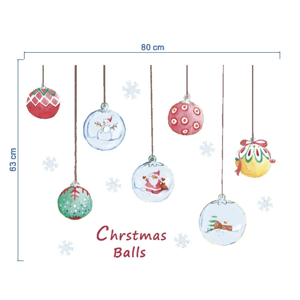 

Merry Christmas Colorful Ball wall stickers Door Shop window Mural Decal Removable Fesitive Decoration