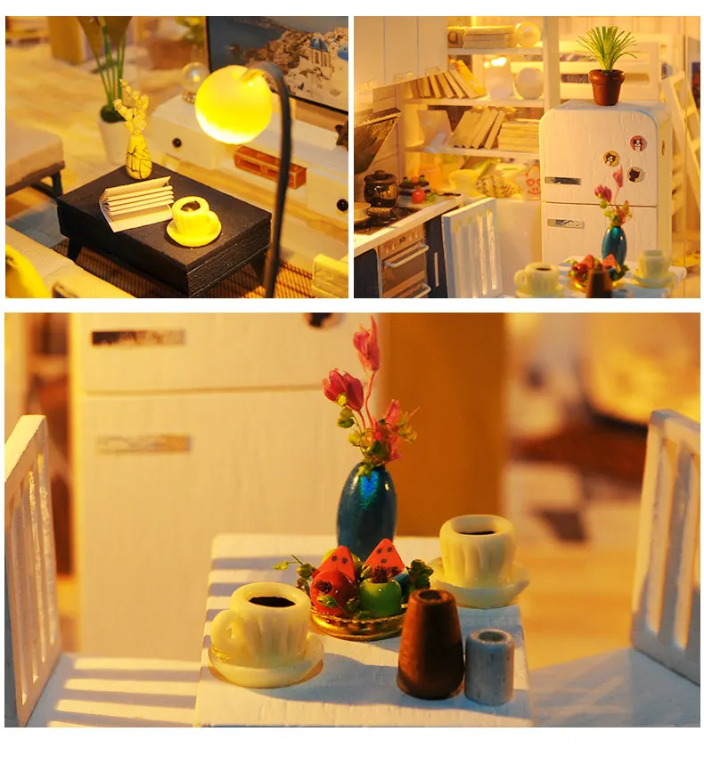 Casa em Miniatura com Móveis Blocos de Construção Brinquedos para Crianças Casa de Boneca Cutebee Faça Você Mesmo Música Poeira Capa Modelo J16 Led 13 Cheap ArquiteturaCasa DIYMiniaturas