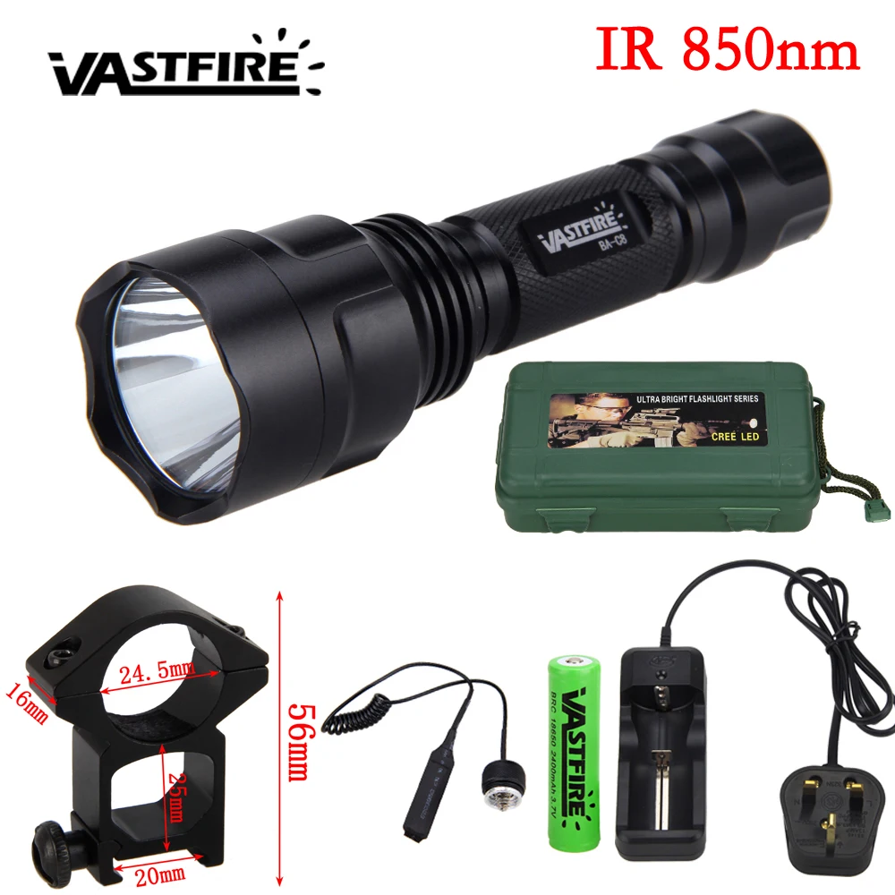 

Weapon Light IR Hunting Light 5W IR 850nm Night Vision Infrared LED Night Hunting Lantern+18650+USB Charger+Switch+Rifle Mount