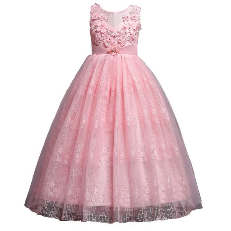 

4-14Y New Pink,White Big Girls Kids Flower Princess Wedding Prom Party Dresses With Sleeveless Tulle Lace Tutu Dress Vestidos
