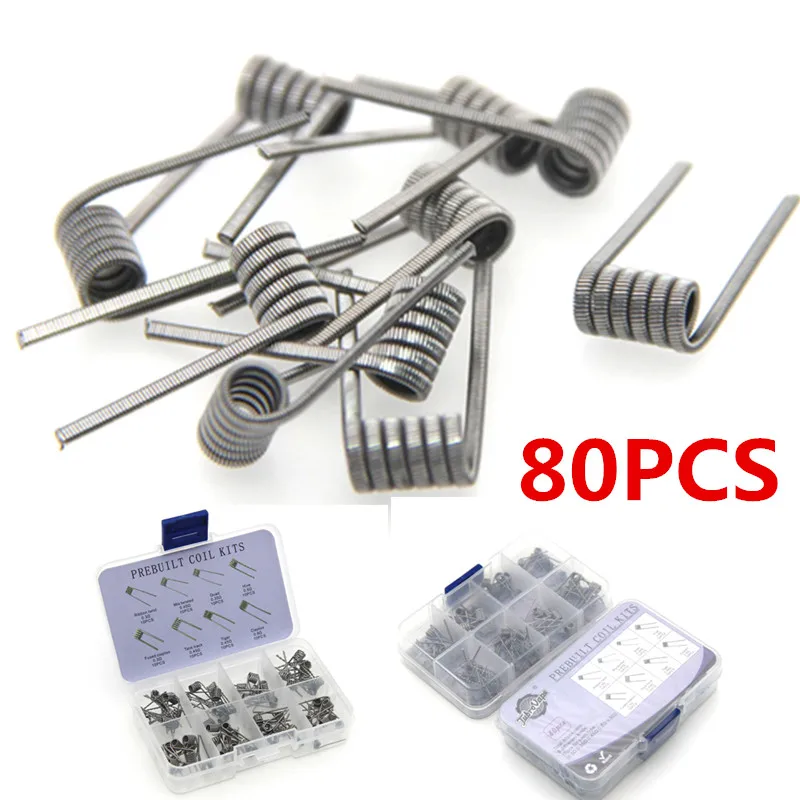

80pcs 8 in 1 Premade Coil Alien Clapton Fused Twisted Heating Wire for Vape Electronic Cigarette Accessories Prebuild Coil Kits