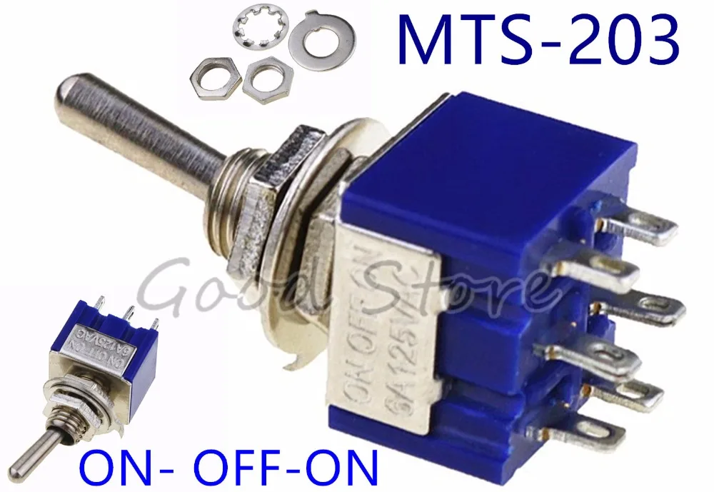 

MTS-203 Deep Blue 6A 125VAC DPDT Toggle Switch 6 Pins ON-OFF-ON 3 Posotions Miniature Rocker Switch SL