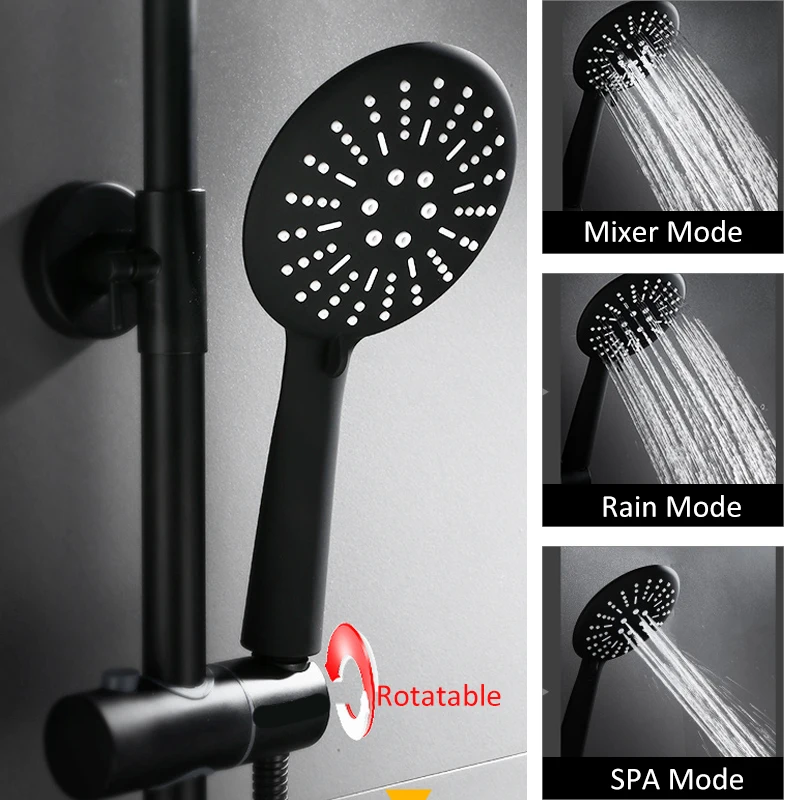 quyanre wanfan gappo black shower faucet kit with commodity shelf bidet swivel tub spout 3-way mixer tap bath shower faucet5
