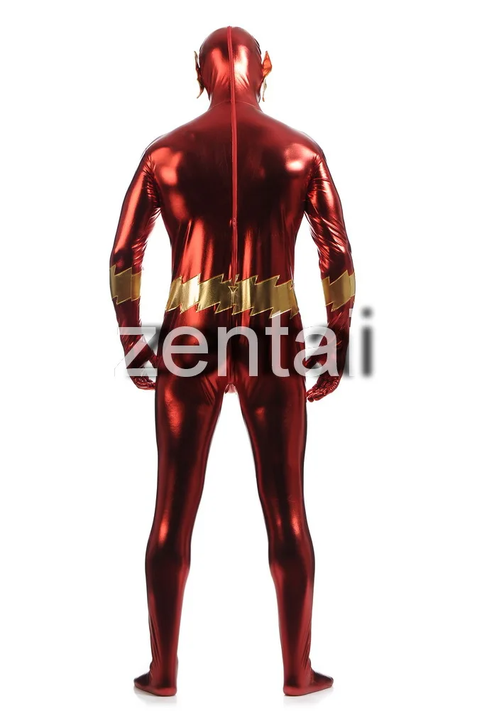 DHL, Модный Блестящий металлический красный костюм Zentai Flash Hero для, костюм на Хэллоуин из лайкры Flash Man LZ112207