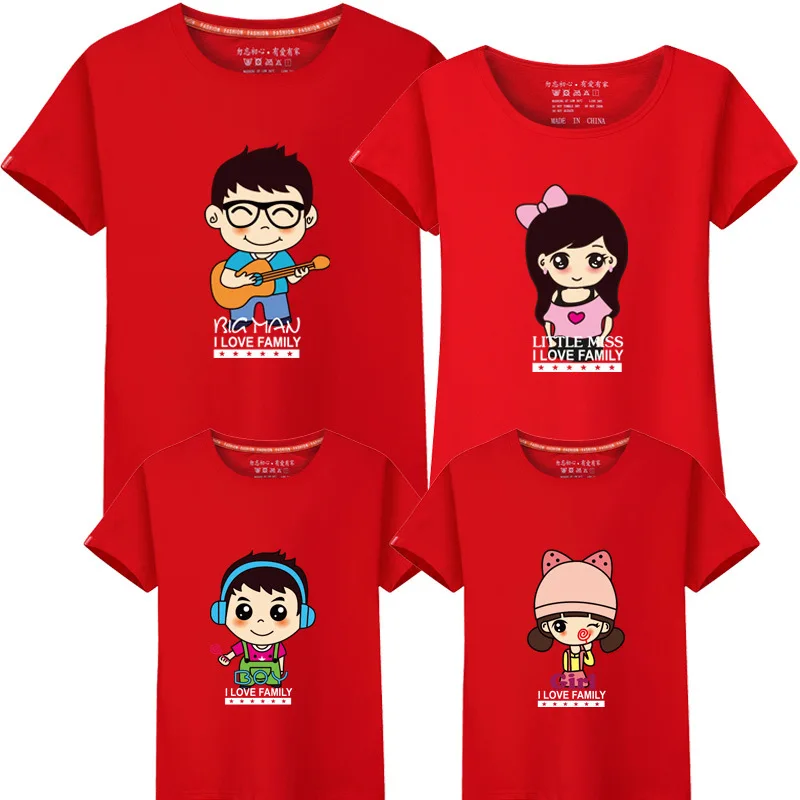 

2019 new cartoon short-sleeved parent-child loaded a family of four summer t-shirt half-sleeve full-dress female dress