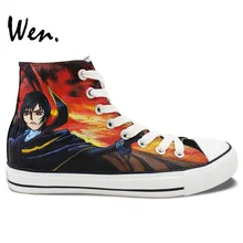Wen Аниме Черный ручная роспись обувь дизайн пользовательские Code Geass с высоким берцем Для мужчин Для женщин холст спортивная обувь для подарков