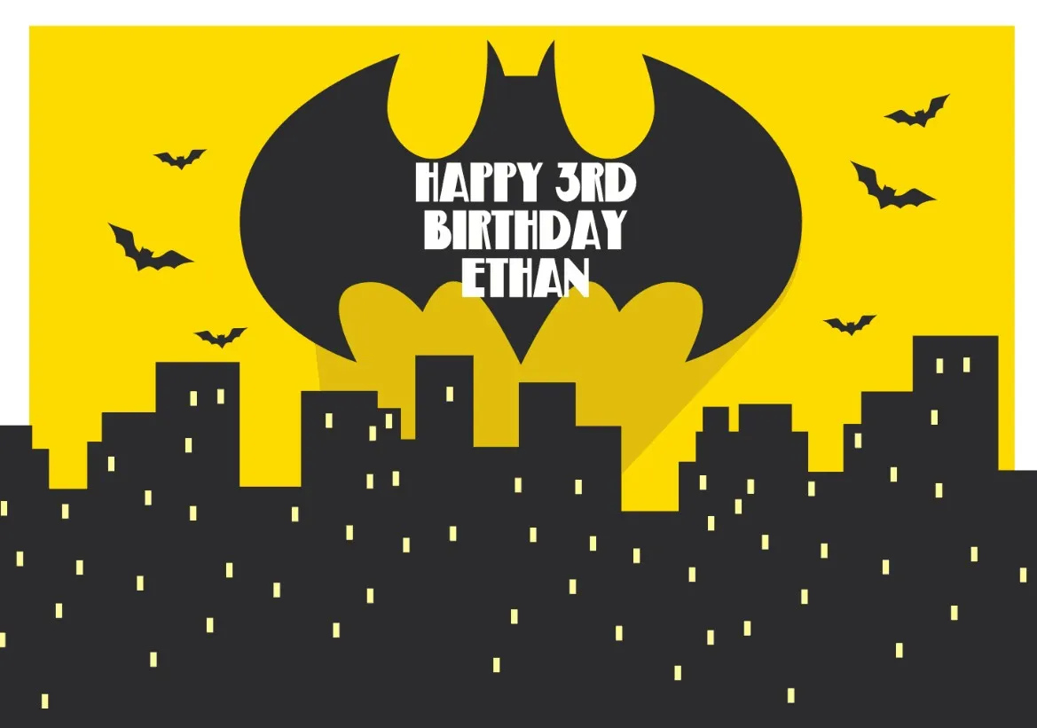 Пользовательские супергерой Бэтмен город горизонт мультфильм день рождения Фон Компьютерная печать вечерние фото фон