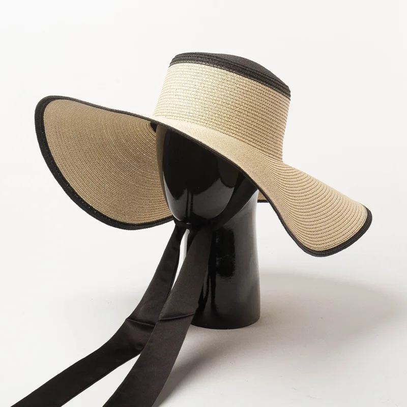 USPOP новая соломенная шляпа от солнца, Повседневная Мягкая соломенная шляпа с широкими полями, модная Лоскутная пляжная шляпа на шнуровке - Цвет: Хаки