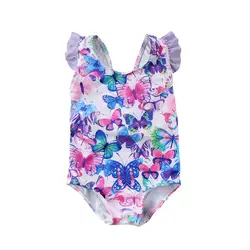 2018 Лидер продаж для маленьких для девочек купания бабочка цельный костюм Цветочный Bowkont короткие Стиль От 6 месяцев до 5 лет
