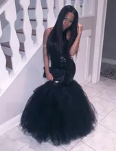 New Arrival African Long Mermaid Prom Dress 2017 Sexy Sequined Backless Black Prom Dresses Formal Evening Party Gowns