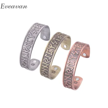 

EUEAVAN 5pcs Viking Norse 24 Runes Engraved Magnetic Cuff Bangles Health Care Bracelet Ethnic Jewelry For Men Women Wholesale