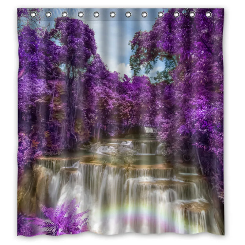 Forests Autumn Fog Tree purple flower Shower Curtains Custom Design