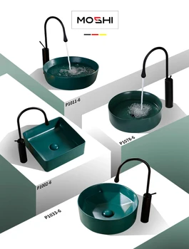 Best Simple Low-key Art Basin Green Matte Ceramic Circular Square Handbasin Silver Countertop Washbasin Bathroom Sinks Counter Basin