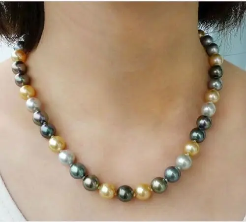 

14k gold stunning 11-12mm freshwater natural round multicolor pearl necklace 18