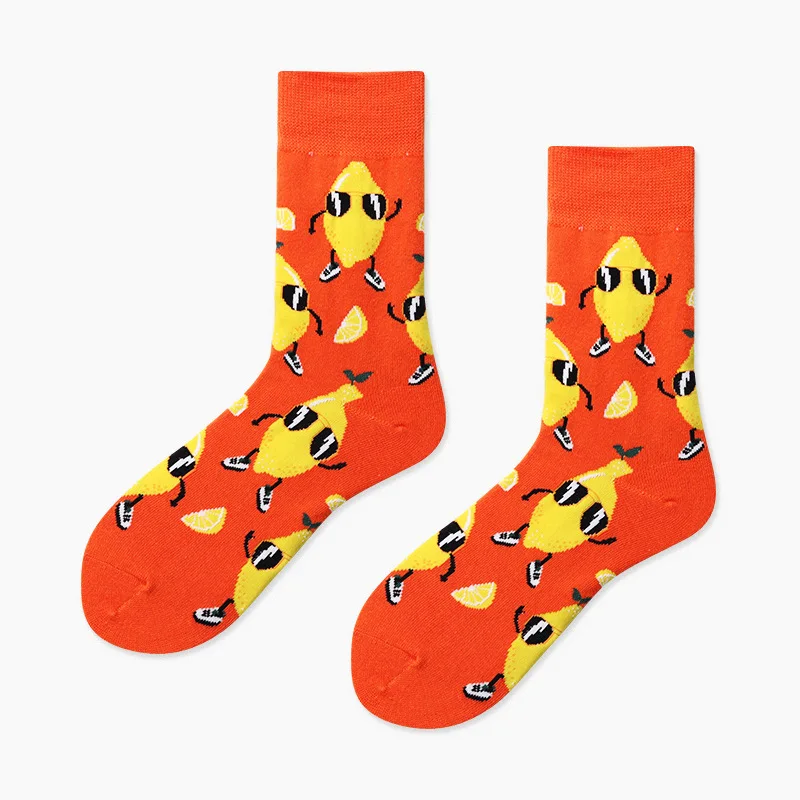 Новые мужские носки с креативным рисунком в виде пончиков, серия десертов, забавные Женские носочки, хлопковые Повседневные носки - Цвет: Orange lemon