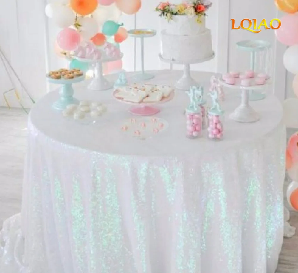 

LQIAO 120-Inch Round (300cm) Changed White Sequin Tablecloth for Wedding Party Cake Dessert Table Exhibition Events Decoration