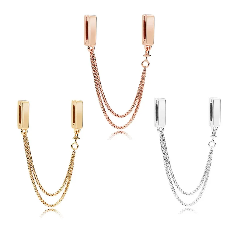 

Original 925 Sterling Silver Reflexions Safety Chain Charms Fit for dkg Women Bracelets DIY Jewelry Making