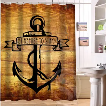 

New arrive wood and anchor Custom Shower Curtain Polyester Fabric Custom Bathroom Curtain with Hooks LQ023u9