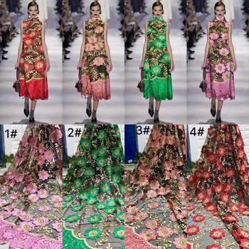 

2019 New style French net lace fabric stones 3D flower African tulle mesh lace fabric high quality lace nigerian lace fabric