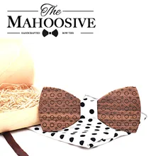 Mahoosive нашейные аксессуары для галстуков однотонные Бизнес платок деревянный лук Для мужчин деревянный галстук-бабочка карман квадратный набор Галстуки Для Свадьба