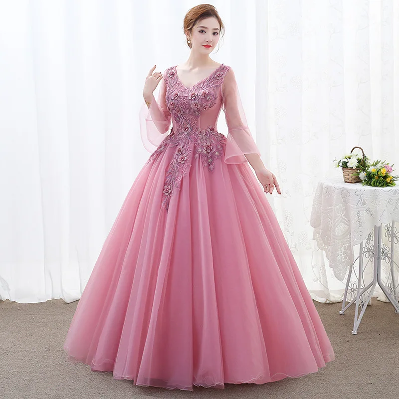 

Party Dress Long Female Haute Couture Noble Elegant Lace Gown Birthday Girls Host Art Annual Meeting Dames Jurken A292