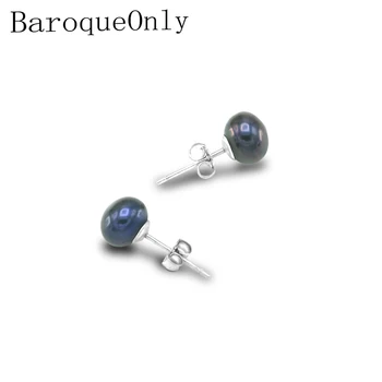

BaroqueOnly Real AAAAA freshwater pearl silver 925 stud earrings natural muliticolour pearls earrings for women size 8-9mm EL