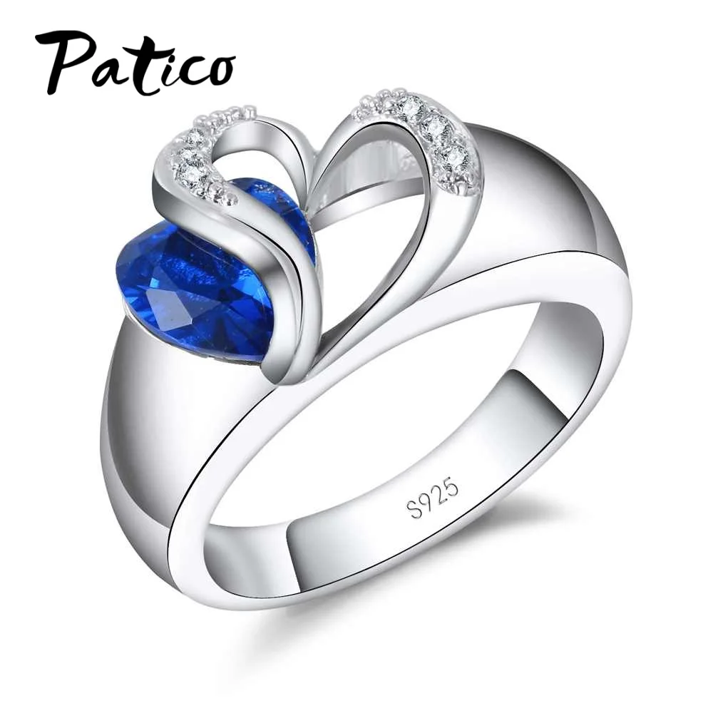 

Blue CZ Crystal 925 Sterling Silver Finger Ring Heart Cubic Zirconia Stone for Women Engagement Anniversary Jewelry Gifts