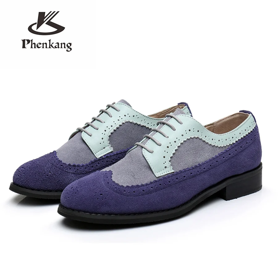 Genuine cow leather brogue men flats shoes handmade vintage casual sneakers shoes oxford shoes for men blue grey with fur - Цвет: blue