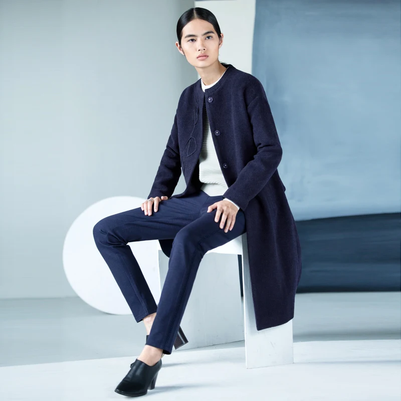 Amii Redefine Woolen Coat Winter Women 2018 Embroidery Paisley O-neck Single Breasted Loose Casual Long Wool Blends Jacket Coat