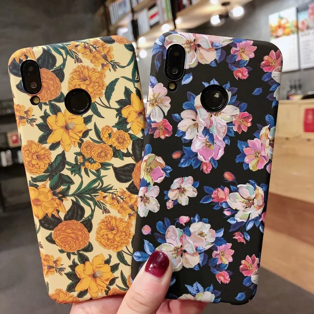 

3D Relief Floral Case For Huawei Nova 4 3 3e 3i P Smart Plus Case Ink Painting Matte Hard Cover for Huawei Nova4 Caphina Funda