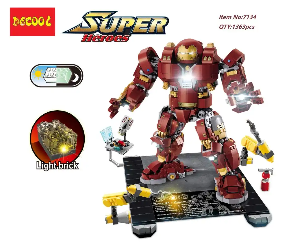 Decool 1363pcs Mk43 Hulk Buster Building Blocks For Lego Marvel Super Heroes 76105 Avengers Iron Infinity War For Minifigure