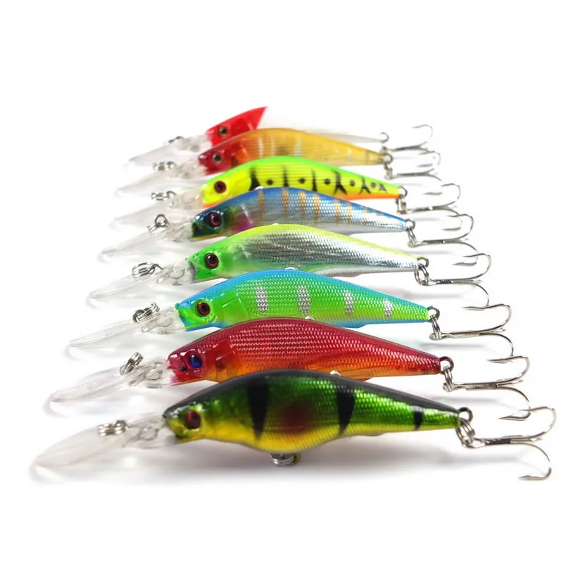 

8PCS Hard Minnow Fishing Lures 3D Eyes Crankbaits 9cm/6.6g Wobblers Japan 8# Treble Hooks Swimbait Diving depth: 0.6-2.1m