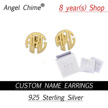 

Angle Chime Brand Custom Personalized Name Monogram Round Stud Earrings Real 925 Sterling Silver High Quality