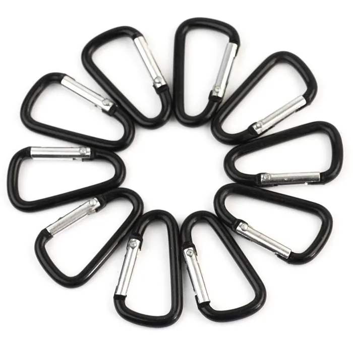 

10pcs Black Outdoor Climbing Camping Hiking Aluminum Alloy D Carabiner Spring Snap Clip Hooks Keychain #T1