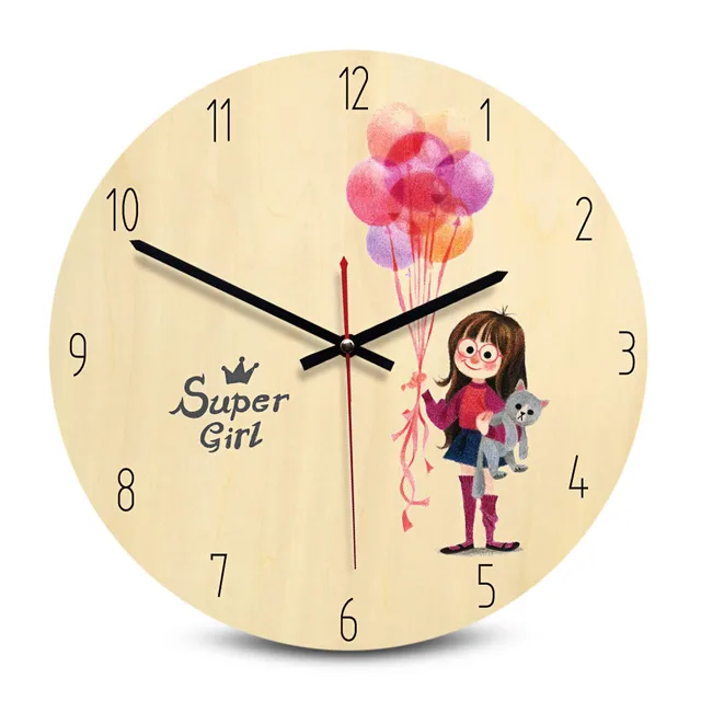 Round Printing Wooden Wall Clock Decorative Vintage Round Printing Wooden Wall Clock Decorative Vintage Quartz Colourful Creative