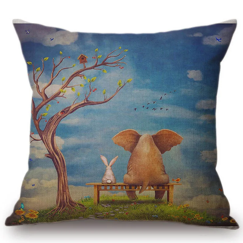 elephant-and-rabbit-sit-on-a-bench-on-the-glade-canvas 