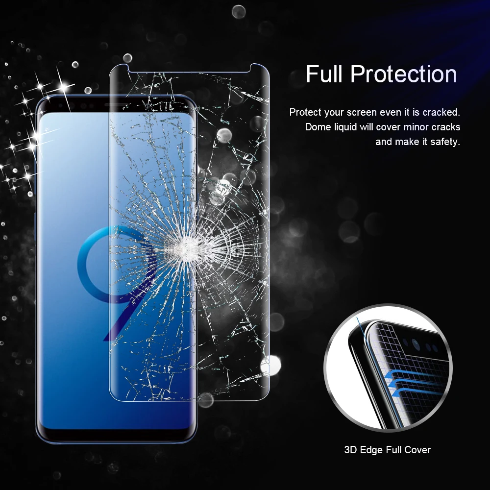 OTAO накладка закаленное Стекло Экран протектор для samsung Galaxy S9 плюс 3D с закругленными углами и полным клей 2 шт. Стекло с ультрафиолетовым светом