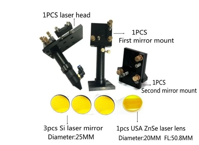 CO2 лазерной головки комплект CO2 Ласе режущей головки + Светоотражающие кремниевое зеркало 25 мм + фокус фокусным 20 мм для co2 лазерной резки