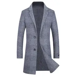 2018 осень-зима мужские длинные утолщаются 100% Шерстяное пальто Бизнес Slim Fit Homme Повседневное Тренч пальто Высокое качество