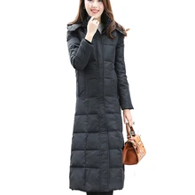 Ультра согреться белая утка вниз куртка плюс размер пальто x-длинные женские пальто Тонкий Твердые куртки зимние пальто парки мягкий