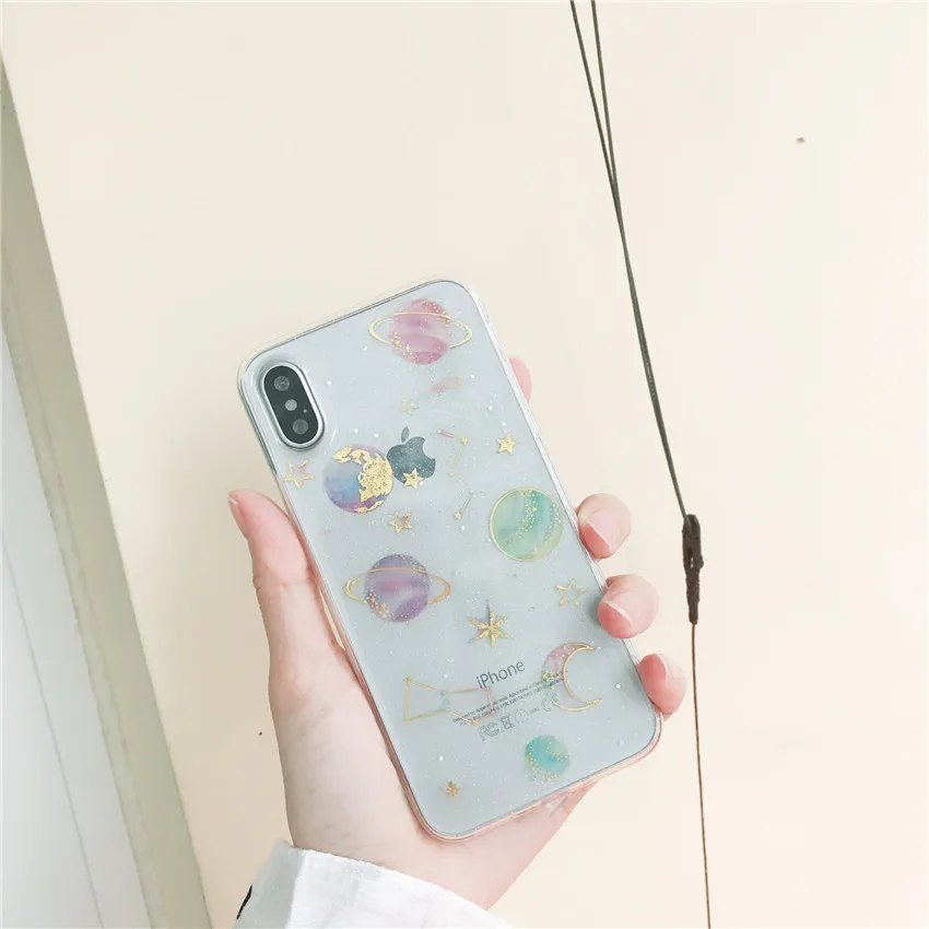 Jiban блеск Косметическая пудра Вселенной луна звезды планеты чехол для iPhone X 6 S 7 8