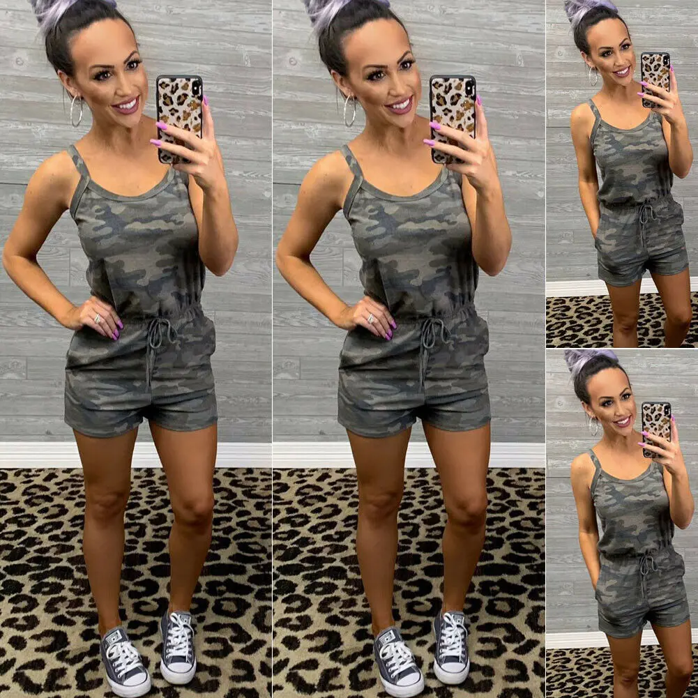 

Women Camouflage Sleeveless Beach Playsuit Casual Daily Party Clubwear 2019 Summer New