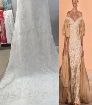 

Free shipping (5yards/pc) Top quality African wedding lace luxury French net lace fabric with lots of tiny beads sequins FGY839