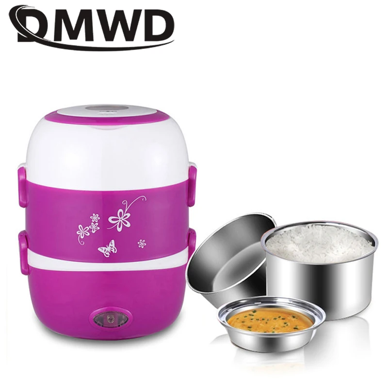DMWD, электрическая рисоварка, 3 слоя, Подогрев пищи, Ланч-бокс, контейнер для студентов, пароварка, Ланчбокс, подогреватель еды, посуда, ЕС - Цвет: Purple