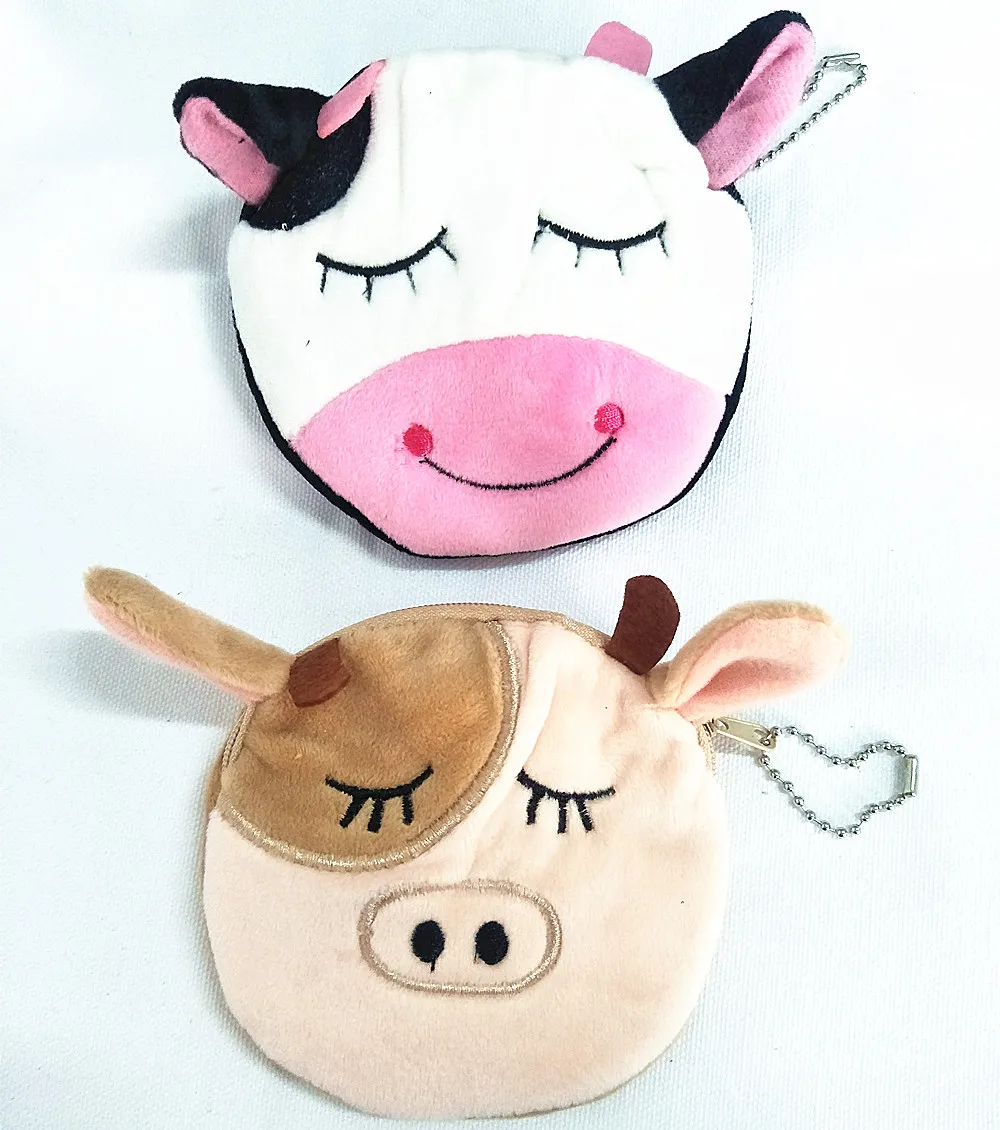

M052 New Cute Women Purses Cartoon Image Squinting Smile Cow Plush Wallet Casual Creative Coin Bag Purse Cloth Gift Wholesale