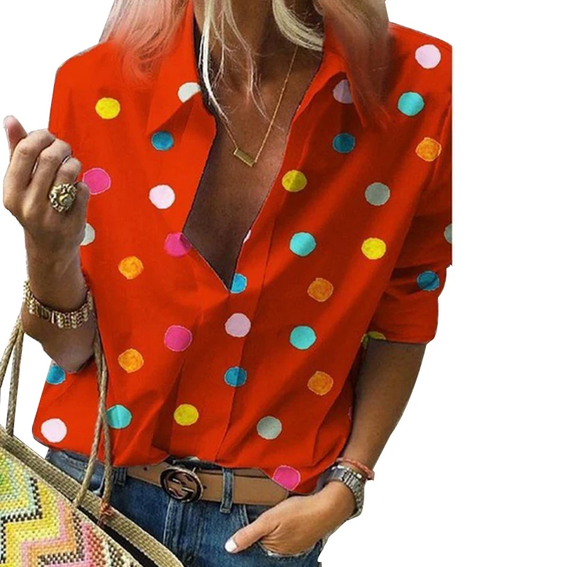 

2019 Autumn Women Long Sleeve Dot Blouse Shirts Plus Size Women Chiffon Tops