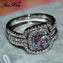 Роскошное Женское Обручальное кольцо с белым цирконием, модный набор из 925 серебряных кристаллов, свадебные кольца для женщин, милое кольцо для помолвки