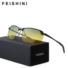 FEISHINI Multifunction Stainless Steel Green Glasses Ladies Exercise Cheap UV400 Yellow Sunglasses Men Polarized Night Vision