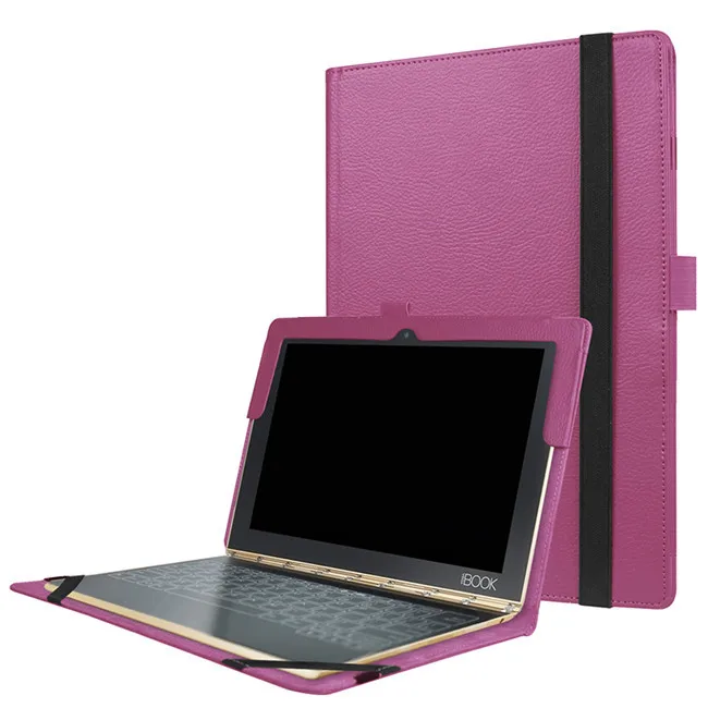Легкий тонкий кожаный чехол с зернистой подставкой(можно положить клавиатуру) для lenovo Yoga Book 10,1 дюймов планшет 2 в 1 чехол+ стилус - Цвет: Фиолетовый